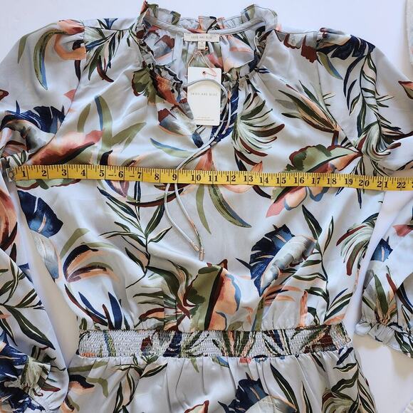 Skies Are Blue Floral Print Ruffled Tiered Long Sleeve Mini Dress Size Medium - Picture 9 of 11